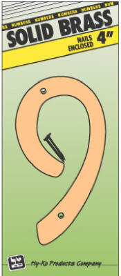  Hy-Ko Number 9 4 Inch Solid Brass 1 Each BR-40/9