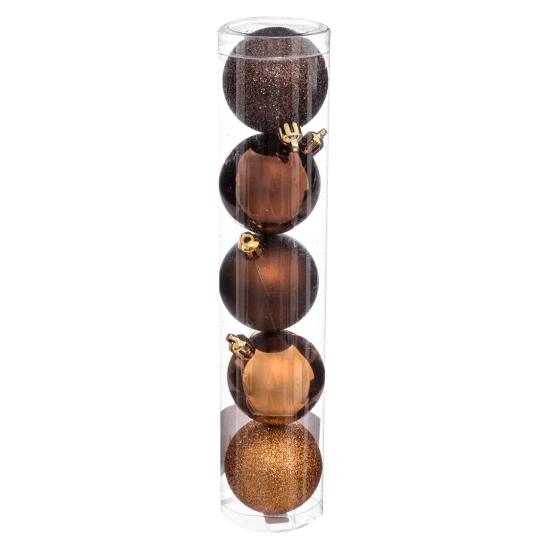 XMAS BALLS 5PCS 50MM BROWN