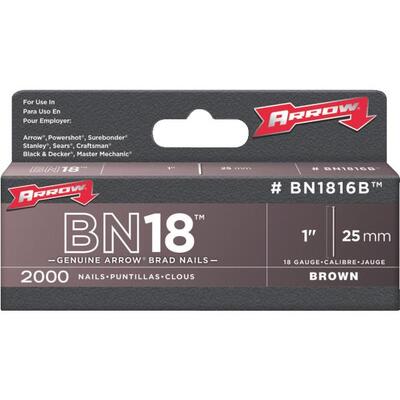 Arrow Brad Nails  1 Inch Brown 2000 Pack BN1816BCS
