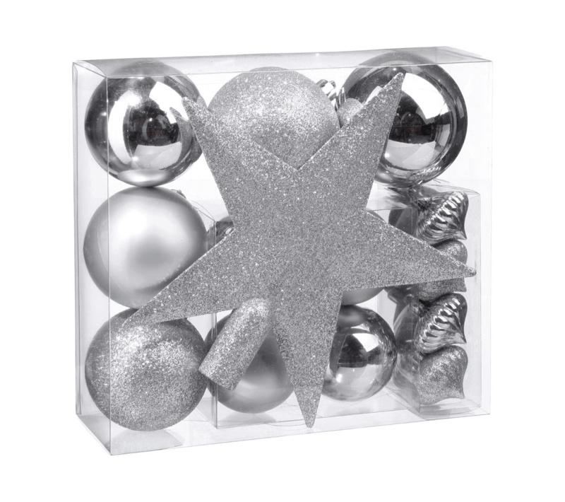 XMAS DECO KIT 18PCS SILVER