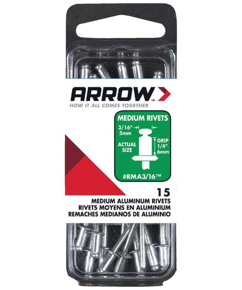  Arrow Medium Rivet  3/16x1/4 Inch  Aluminum  15 Pack RMA3/16