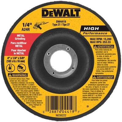  DeWalt  Metal Grinding Wheel  4x1/4x5/8 Inch  1 Each DW4419