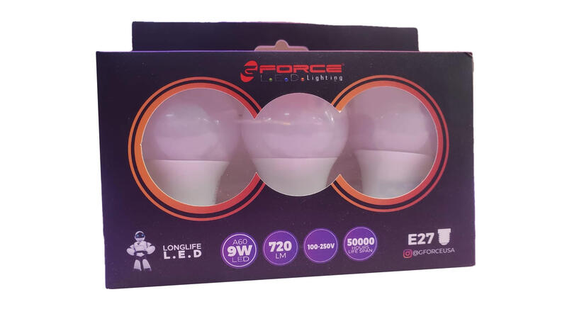 G Force  Bulb LED 9W A60  3 Pack  GF-9WA60-E27WW-3PK