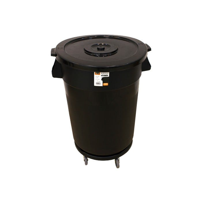 WASTEBASKET W/WHEEL 130L BLK