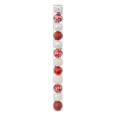 XMAS BALLS 12PCS 60MM RED/WHT