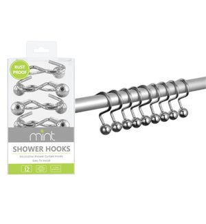 SHOWER CURTAIN HOOKS 12PC CHR