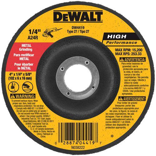  DeWalt  Metal Grinding Wheel  4x1/4x5/8 Inch  1 Each DW4419