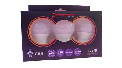 G Force  Bulb LED 9W A60  3 Pack  GF-9WA60-E27WW-3PK