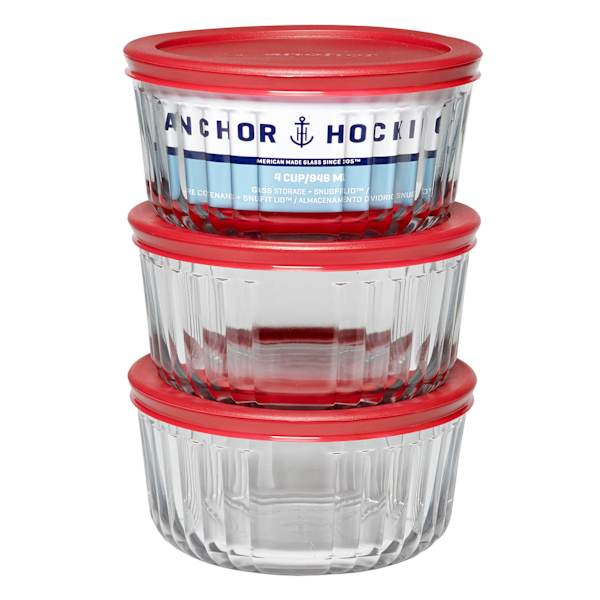 GLASS BOWL SET 6PC 4CUP RED