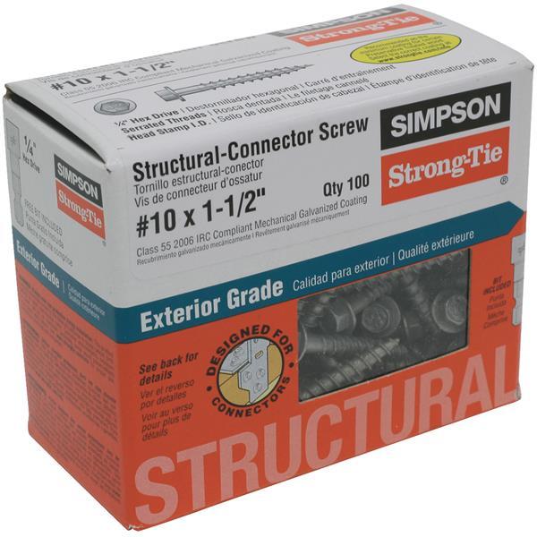  Simpson Strong Structural Connector Screw 10x1-1/2 Inch  1 Box  SD10112R100