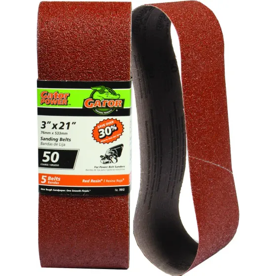 Gator  Sanding Belt 50 Grit  3x21 Inch  5 Pack  7012GA