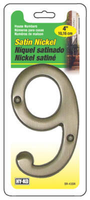  Hy-Ko House Number 9 4 Inch  Satin Nickel  1 Each BR-43SN/9