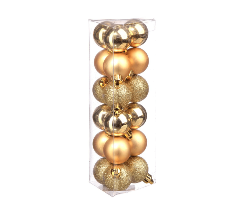 XMAS BALLS 18PCS 30MM GOLD/CHA