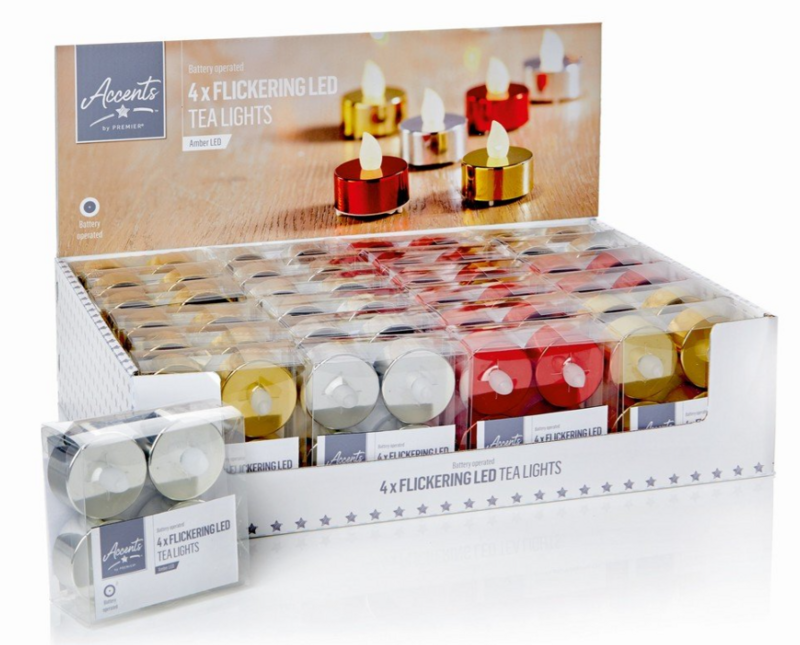 XMAS TEA LIGHTS 4PK ASST