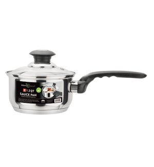 SS SAUCE PAN W/GLS LID 1.2QT