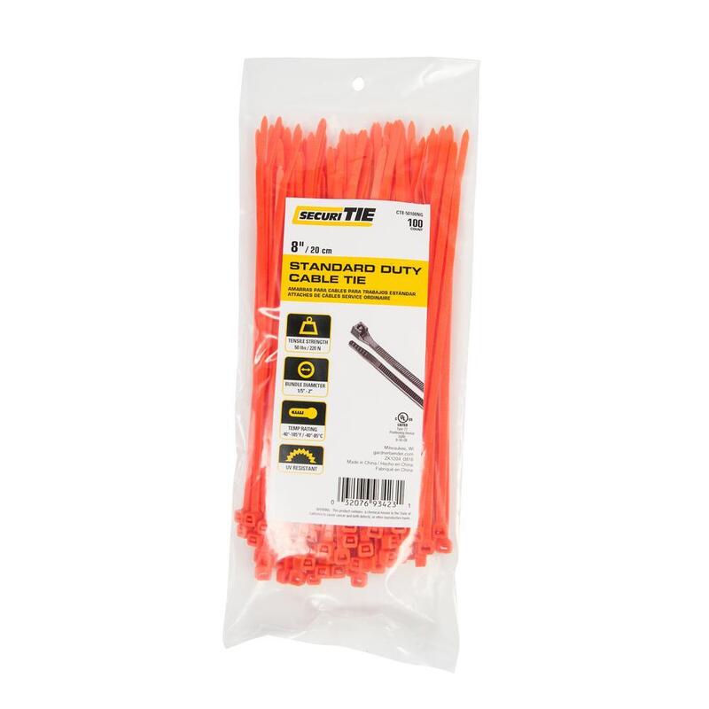 Ecm Industries Cable Ties Standard Duty 8 Inch Orange 100 Pack CT8-50100NG