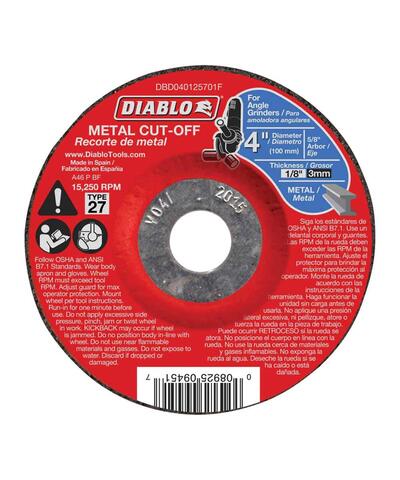  Diablo Metal Cut Off Disc 4x1/8x5/8 Inch  1 Each DBD040125701F