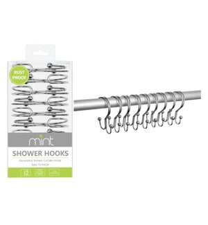 SHOWER CURTAIN HOOKS 12PC CHR
