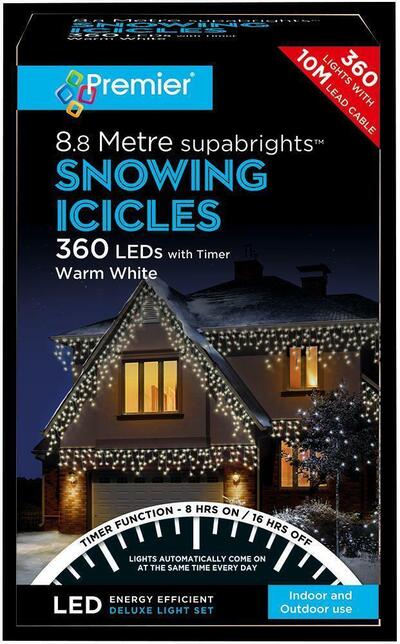  Premier  Snowing Icicles 360 LED 8.8 Metres Warm White  1 Box  LV162183WW
