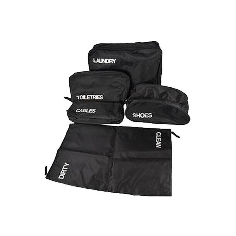 TRAVEL ORGANIZER BAGS 5PC BLK