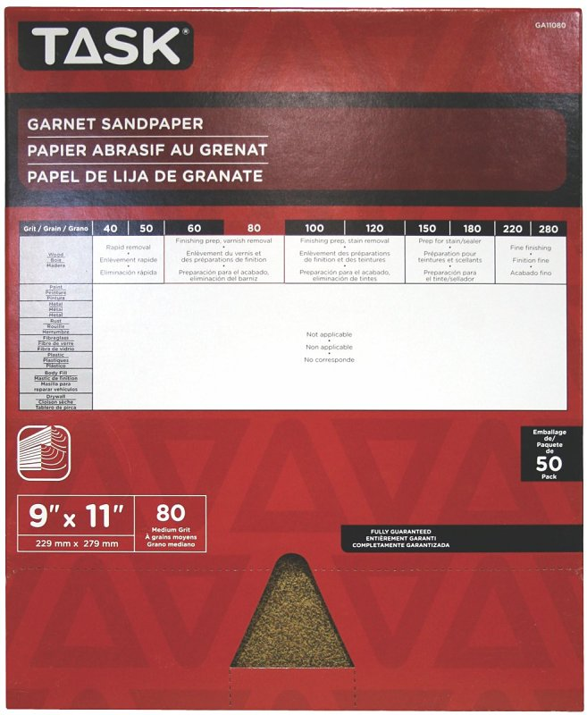  Garnet Paper 80 Grit  9x11 Inch  1 Each GA11080 GR80C