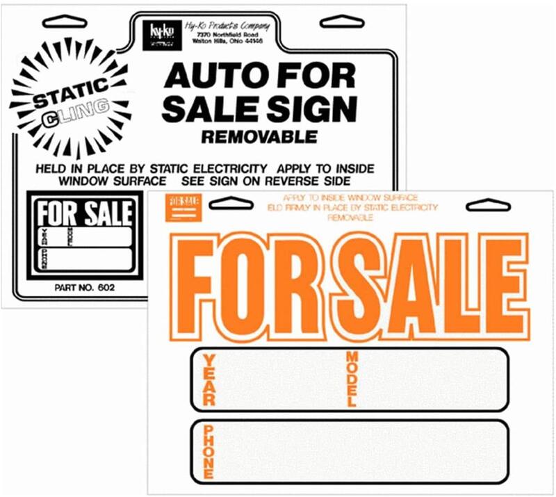  Hy-Ko  Auto For Sale Sign  8x12 Inch  1 Each 602