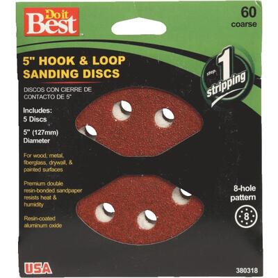  Do It Best  Vented Sanding Disc 60 Grit 8 Hole  5 Inch  5 Pack  380318
