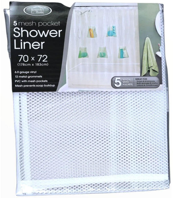 PVC SHOWER LINER W/ 5 POCKETS