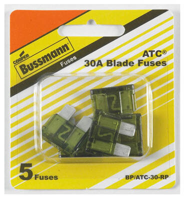  Cooper Bussmann Blade Fuse Auto 30A Green 5 Pack BP-ATC-30-RP