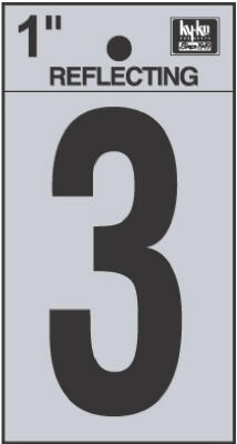  Hy-Ko Reflective Number 3 1 Inch  Black  1 Each RV-15/3
