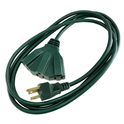 Outdoor Extension Cord, 16/3 SJTW, Green, Triple Tap, 8-Ft