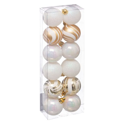 XMAS BALLS 12PCS 40MM WHT