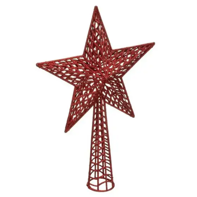 GLITTER STAR TREE TOP 38CM RED
