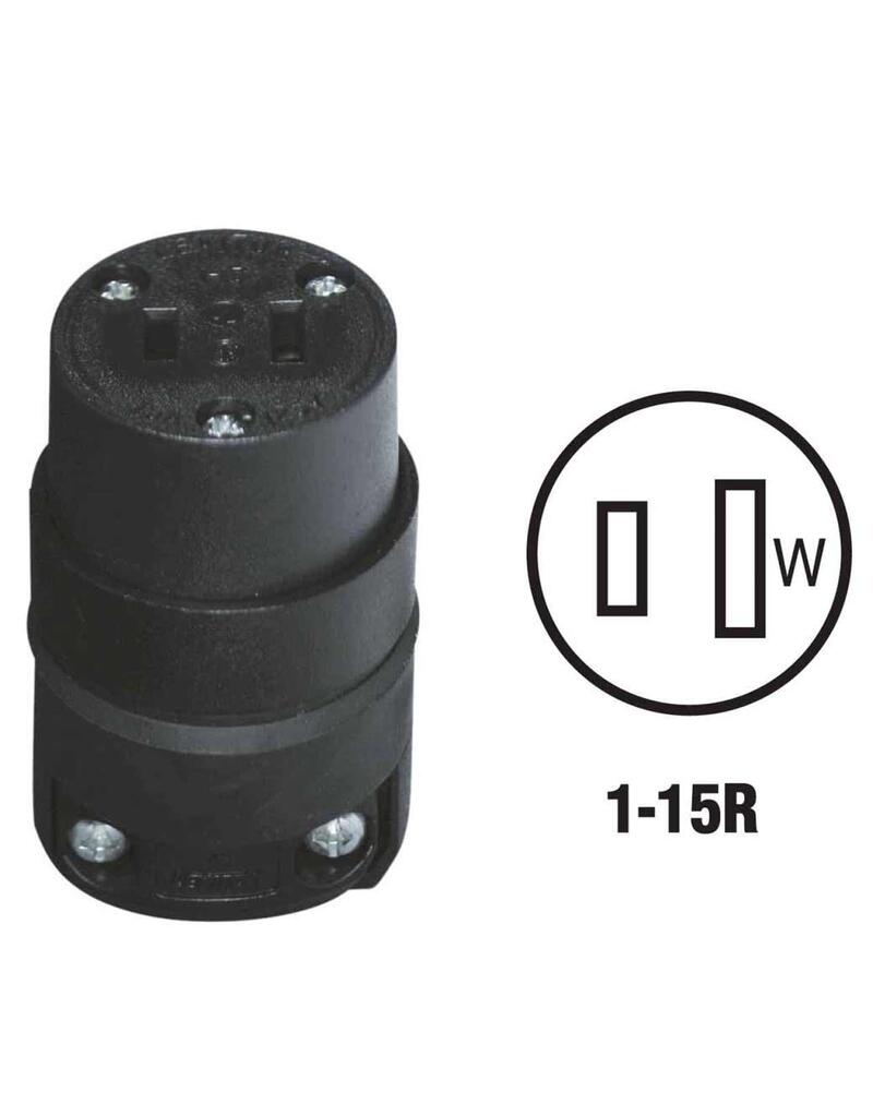  Leviton Cord Connector Rough Use 2 Wire 2 Pole 15A Black 1 Each 000-115CR