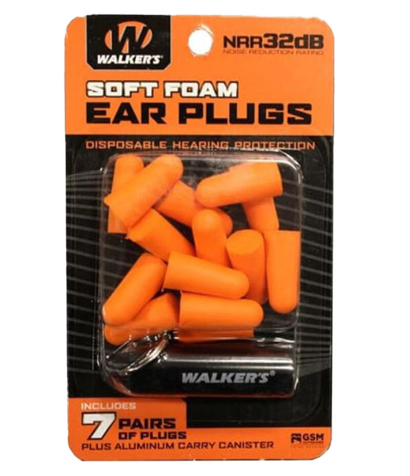  Walkers Soft Foam Ear Plugs  7 Pairs GWP-PLGCAN-OR