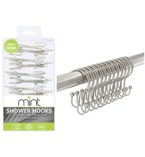 SHOWER CURTAIN HOOKS 12PC BN