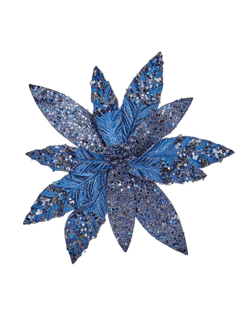 POINSETTIA CLIP ON BLU GLITTER