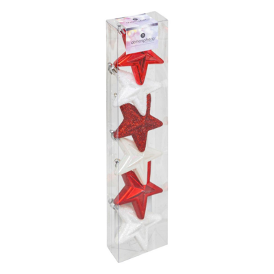 XMAS STAR 6PCS 6.5CM RED/WHT