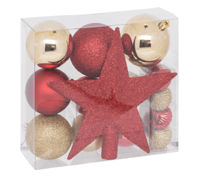 XMAS BALLS DECO KIT 18PCS RED/