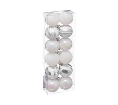 XMAS BALLS 12PCS 40MM WHT