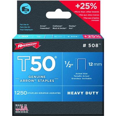  Arrow  Heavy Duty Staple T50 1/2 Inch  1250 Pack 50824