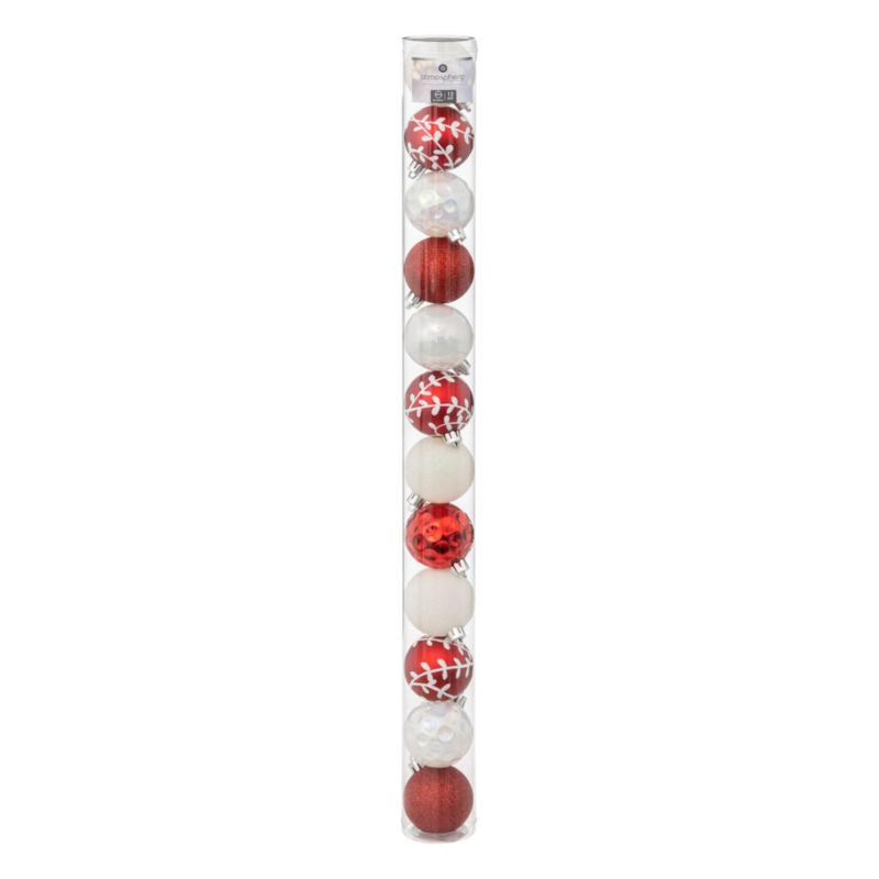 XMAS BALLS 12PCS 60MM RED/WHT
