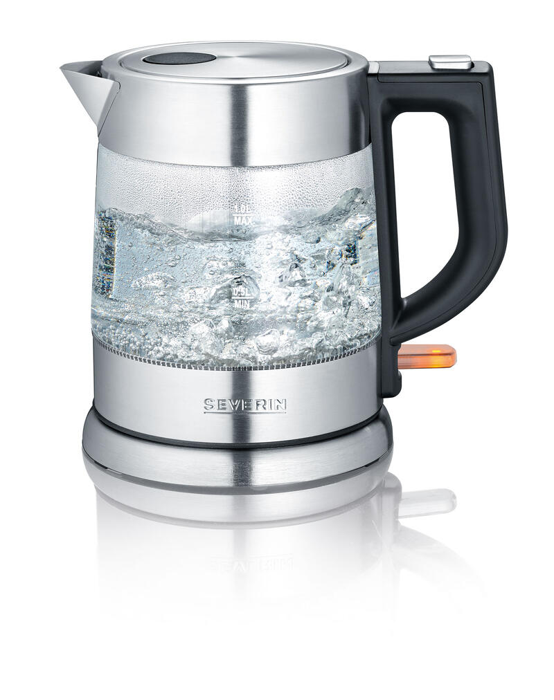  Severin Jug Kettle 1.5 Liter Glass 2200W Black/Silver 1 Each WK3468